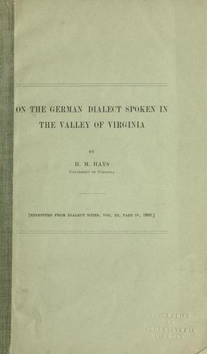On the German dialect spoken in the Valley of Virginia