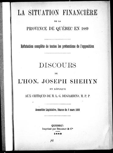 La situation financière de la province de Québec en 1889