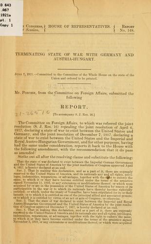 Terminating state of war with Germany and Austria-Hungary ..
