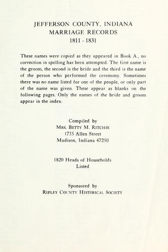 Jefferson County, Indiana marriage records, 1811-1831