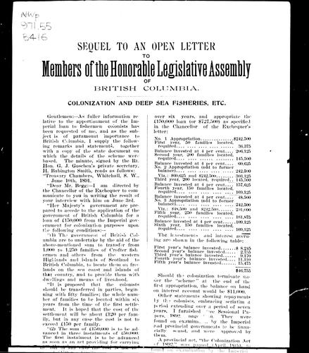Sequel to an open letter to members of the honourable Legislative Assembly of British Columbia