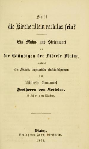 Soll die Kirche allein rechtlos sein?