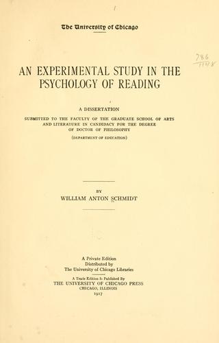 An experimental study in the psychology of reading ..