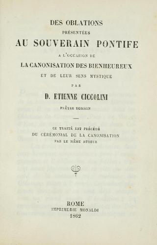 Des oblations présentées au souverain pontife à l'occasion de la canonisation des bienheureux et de leur sens mystique