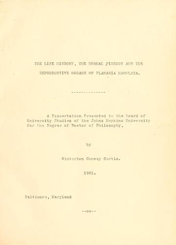 The life history, the normal fission and the reproductive organs of Planaria maculata. ..