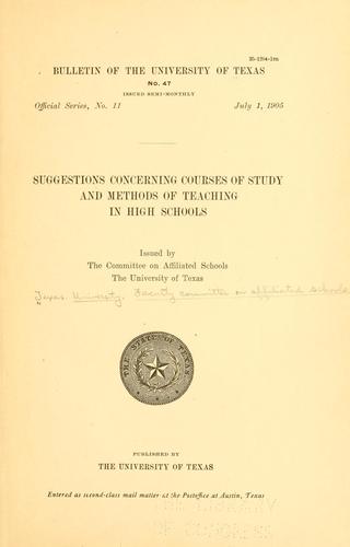 Suggestions concerning courses of study and methods of teaching in high schools