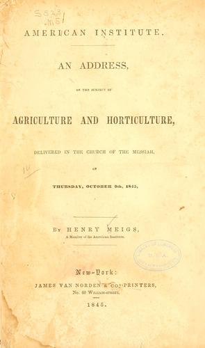 An address, on the subject of agriculture and horticulture