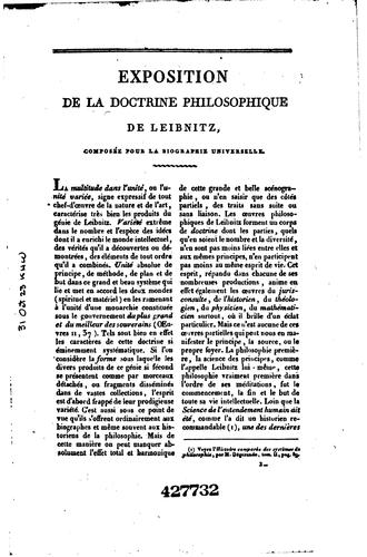 Exposition de la doctrine philosophique de Leibnitz: composée pour la ...