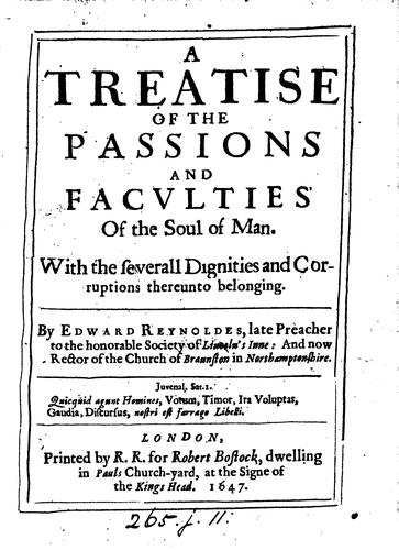 A TREATISE OF THE PASSIONS AND FACVLTIES OF THE SOUL OF MAN