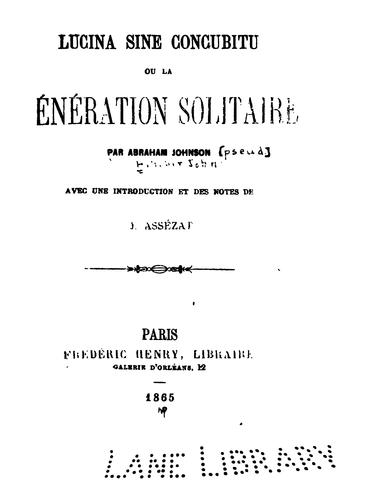 Lucina sine concubitu, ou, La Génération solitaire