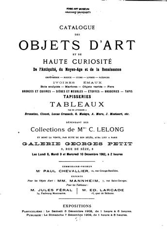 Catalogue des objets d'art et de haute curiosité de l'antiquité, du moyen ...