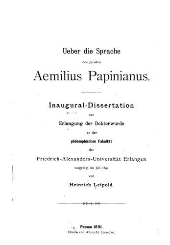 Ueber die Sprache des Juristen Aemilius Papinianus..