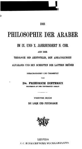 Die Philosophie der Araber im IX. Und x. Jahrhundert n. Chr....: Aus der Theologie des ..