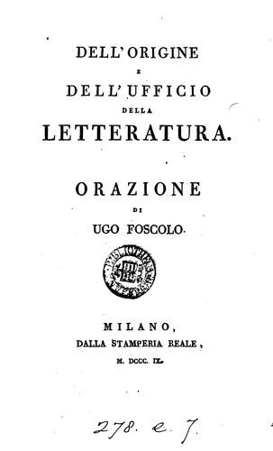Dell'origine e dell'ufficio della letteratura, orazione