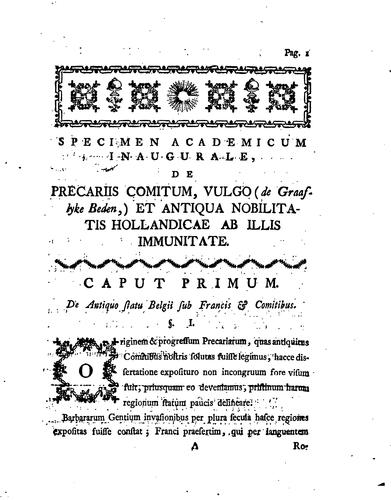 Specimen academicum inaugurale de precariis comitum (vulgo, de graaflyke ..