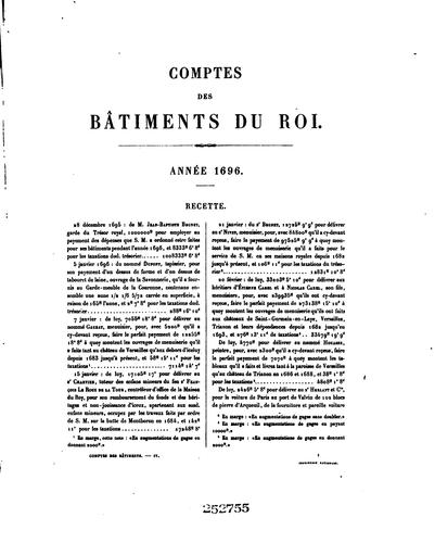 Comptes des bâtiments du roi sous le règne de Louis XIV