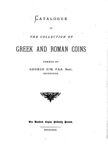 Catalogue of the Collection of Greek and Roman Coins