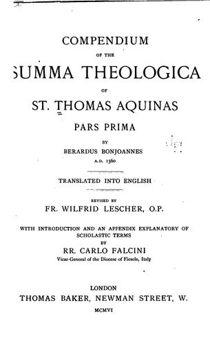 Compendium of the Summa Theologica of St. Thomas Aquinas, Pars Prima