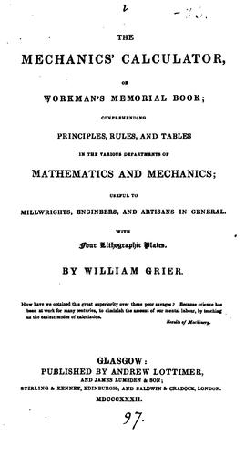 The mechanic's calculator, or Workman's memorial book