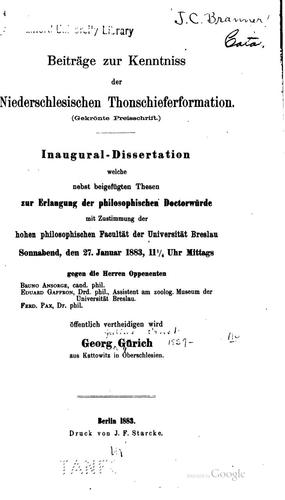 Beitrage zur Kenntniss der Niederschlesischen Thonschieferformation