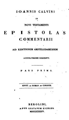 IOANNIS CALVINI IN NOVUM TESTAMENTUM COMMENTARII