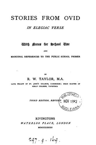 Stories from Ovid in Elegiac Verse