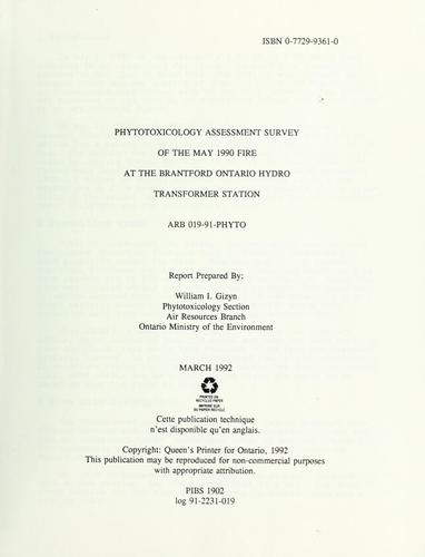 Phytotoxicology assessment survey of the May 1990 fire at the Brantford Ontario Hydro transformer station