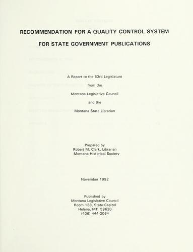 Recommendation for a quality control system for state government publications