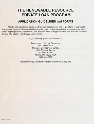 The renewable resource private loan program