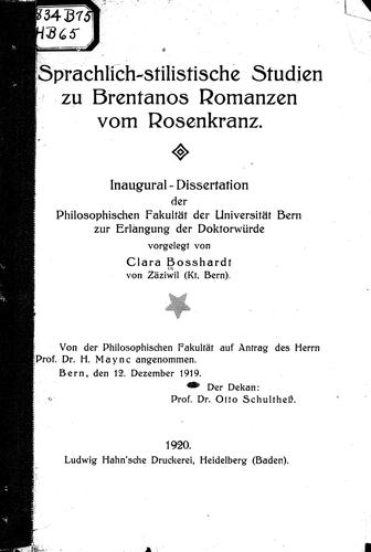 Sprachlich-stilistische Studien zu Brentanos Romanzen vom Rosenkranz