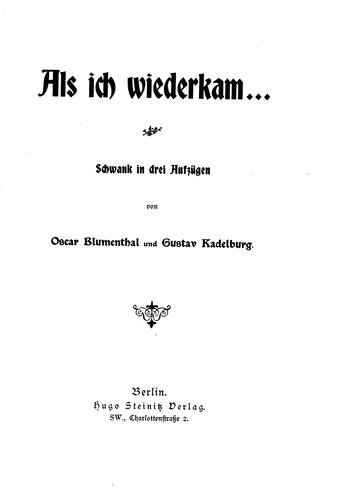 Als ich wiederkam--