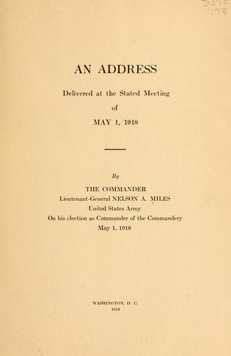 An address delivered at the stated meeting of May 1, 1918