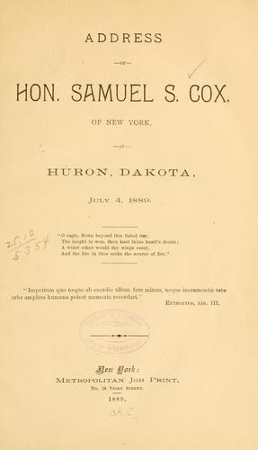 Address of Hon. Samuel S. Cox ..