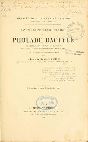 Anatomie et physiologie comparées de la Pholade dactyle