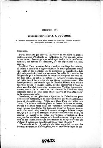 Discours prononcé par le Dr. A.A. Foucher
