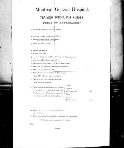 Montreal General Hospital, Training School for Nurses