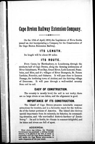 Cape Breton Railway Extension Company of Canada, 1890