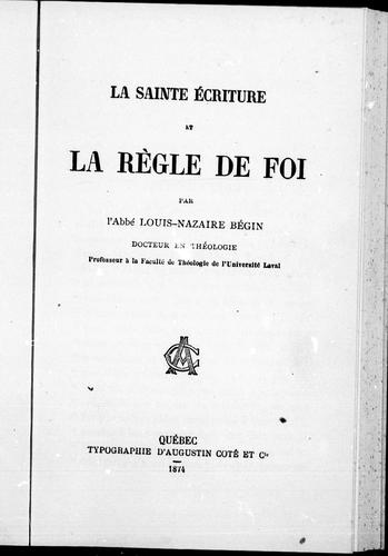 La Sainte Ecriture et la règle de foi