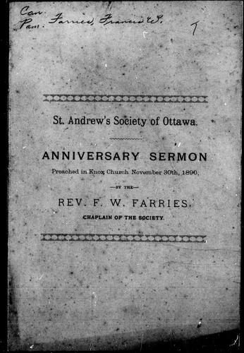 Anniversary sermon preached in Knox Church, November 30th, 1890