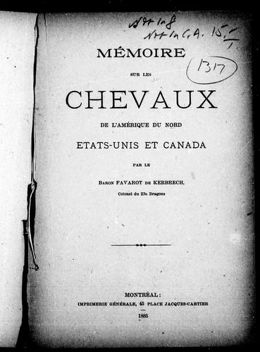 Mémoire sur les chevaux de l'Amérique du Nord, Etats-Unis et Canada