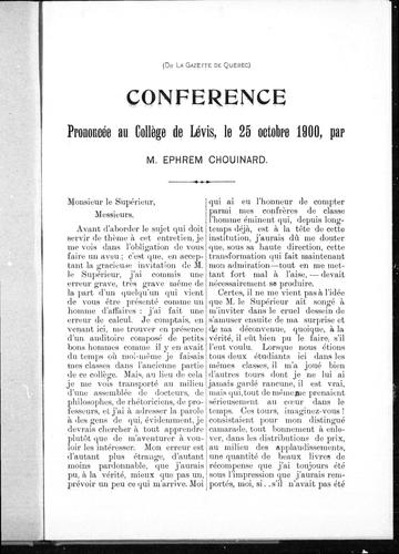 Conférence prononcée au Collège de Lévis, le 25 octobre, 1900
