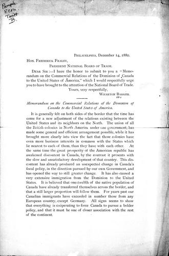 Memorandum on the commercial relations of the Dominion of Canada to the United States of America