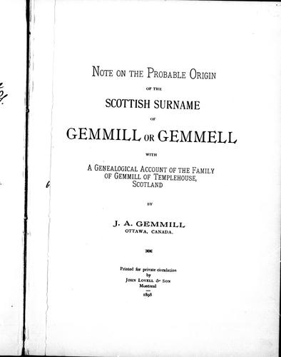 Note on the probable origin of the Scottish surname of Gemmill or Gemmell
