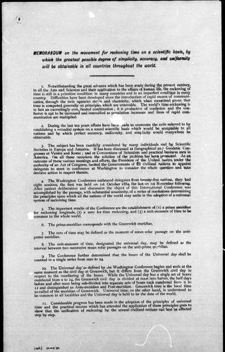 Memorandum on the movement for reckoning time on a scientific basis, by which the greatest possible degree of simplicity, accuracy, and uniformity will be obtainable in all countries throughout the world