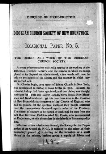 The origin and work of the Diocesan Church Society