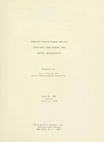Transient housing demand analysis, south cove urban renewal area, Boston, Massachusetts