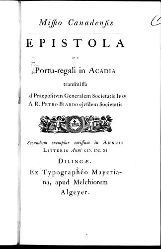 Missio canadensis epistola ex portu-regali in Acadia