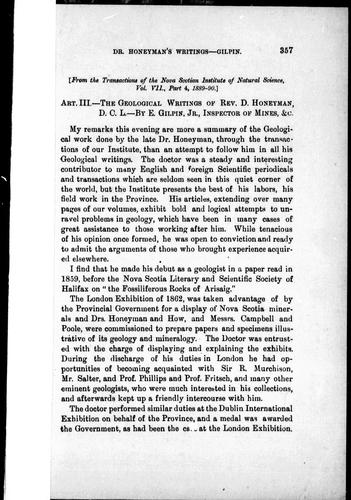 The geological writings of Rev. D. Honeyman, D.C.L