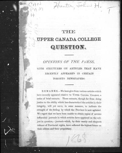 The Upper Canada College question