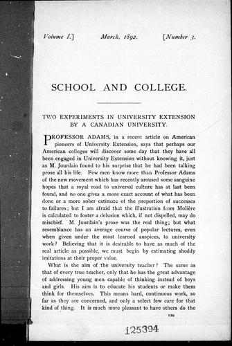 Two experiments in university extension by a Canadian university